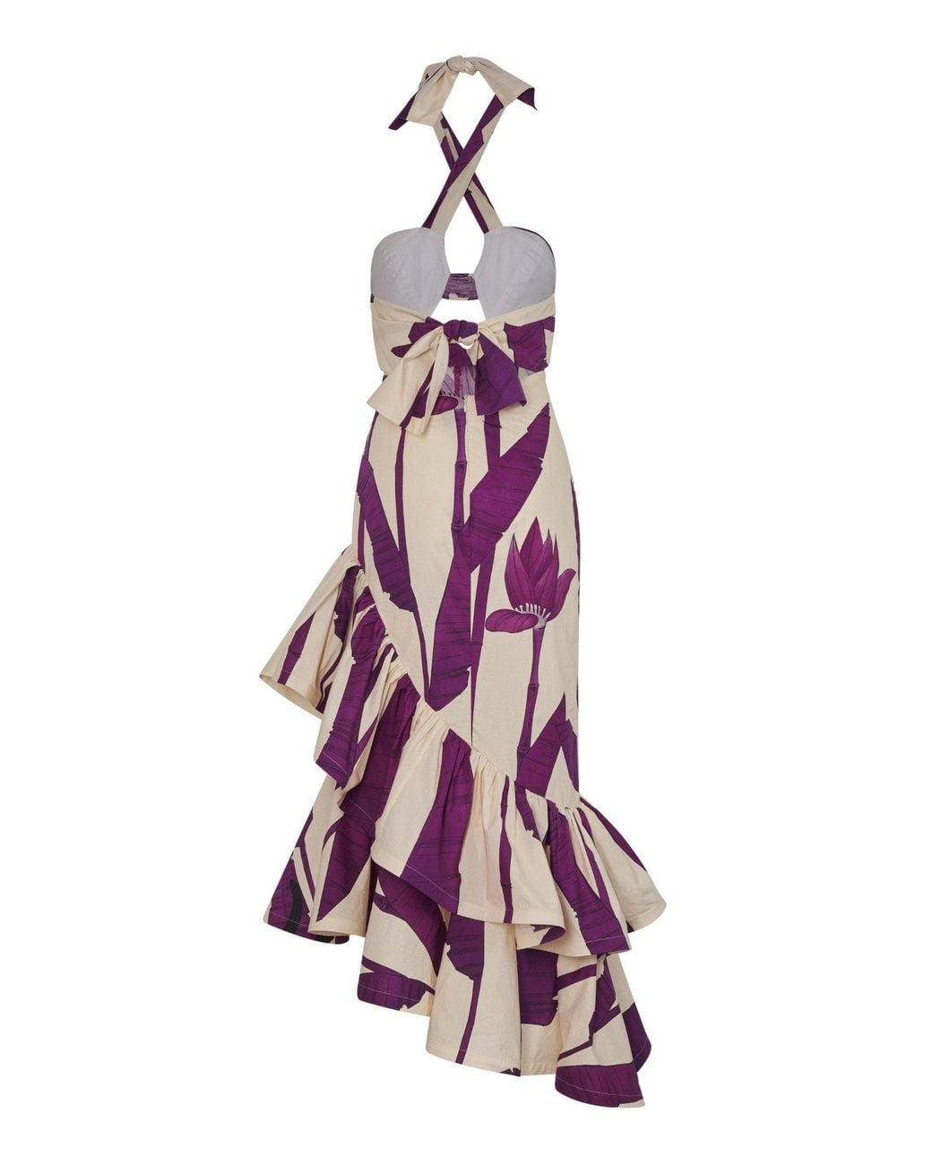 Johanna Ortiz Purple Careless Floral Ruffle Midi Dress