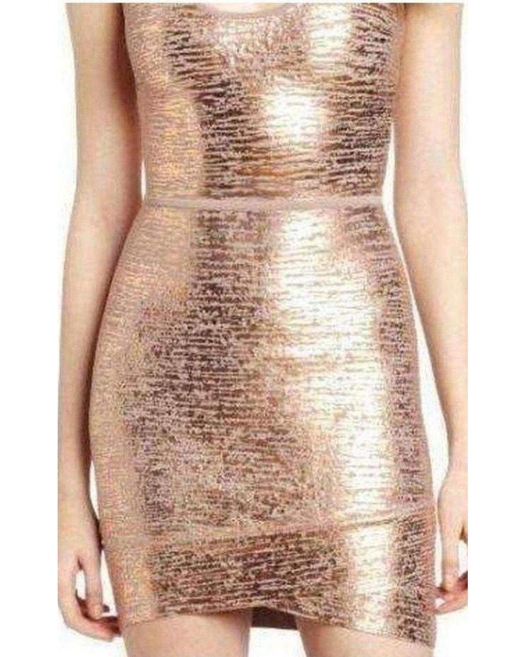 BCBGMAXAZRIA Natural Gisela Criss Cross Foil Print Bodycon Dress