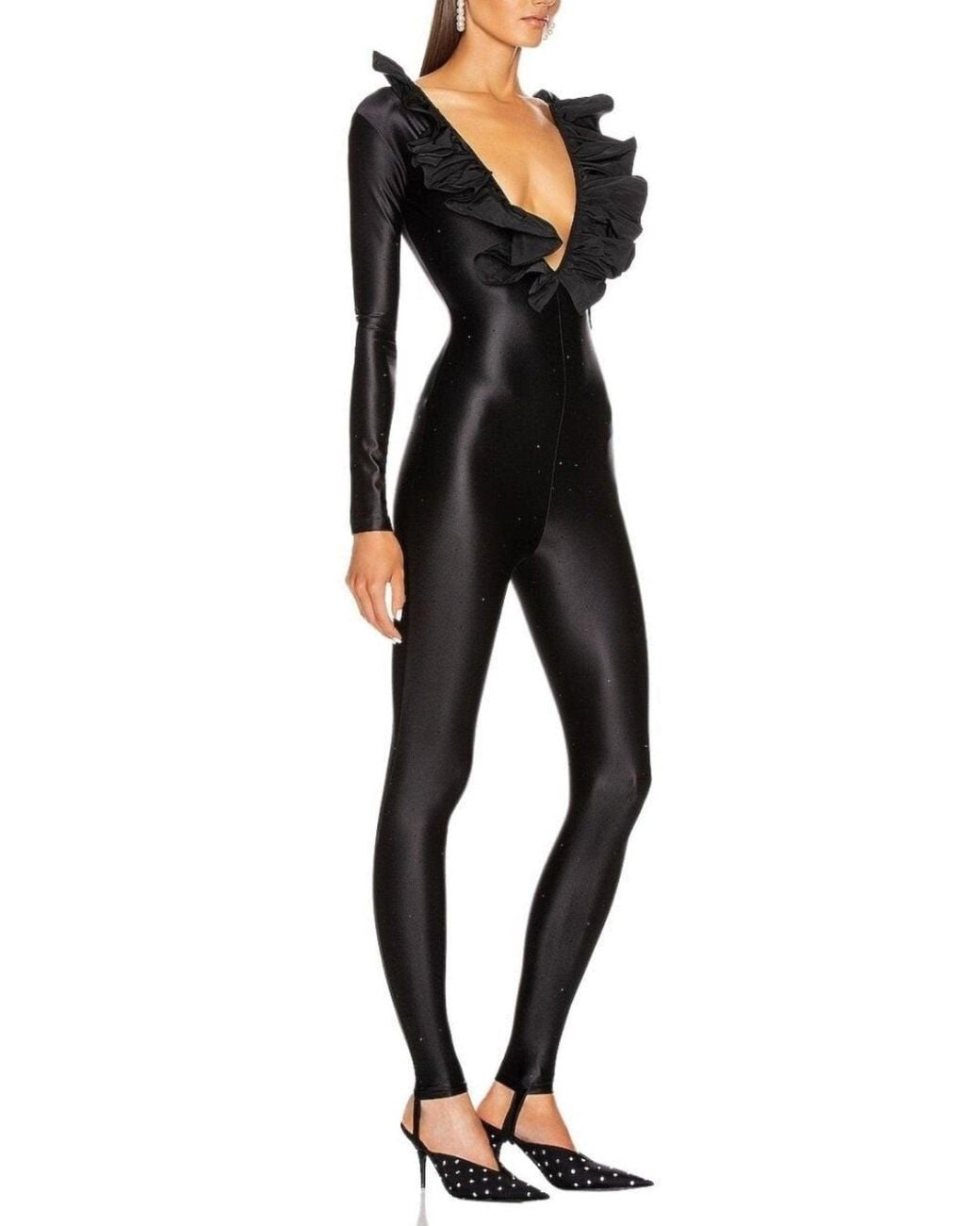 Alessandra Rich Black Crystal-embellished Ruffle Jumpsuit