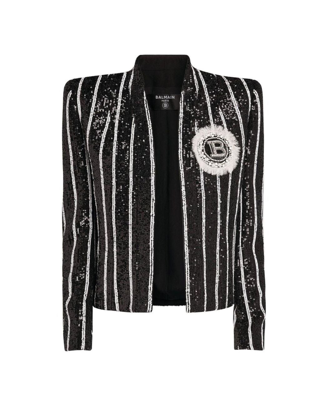 Balmain Sequinned Black White Striped Spencer Jacket