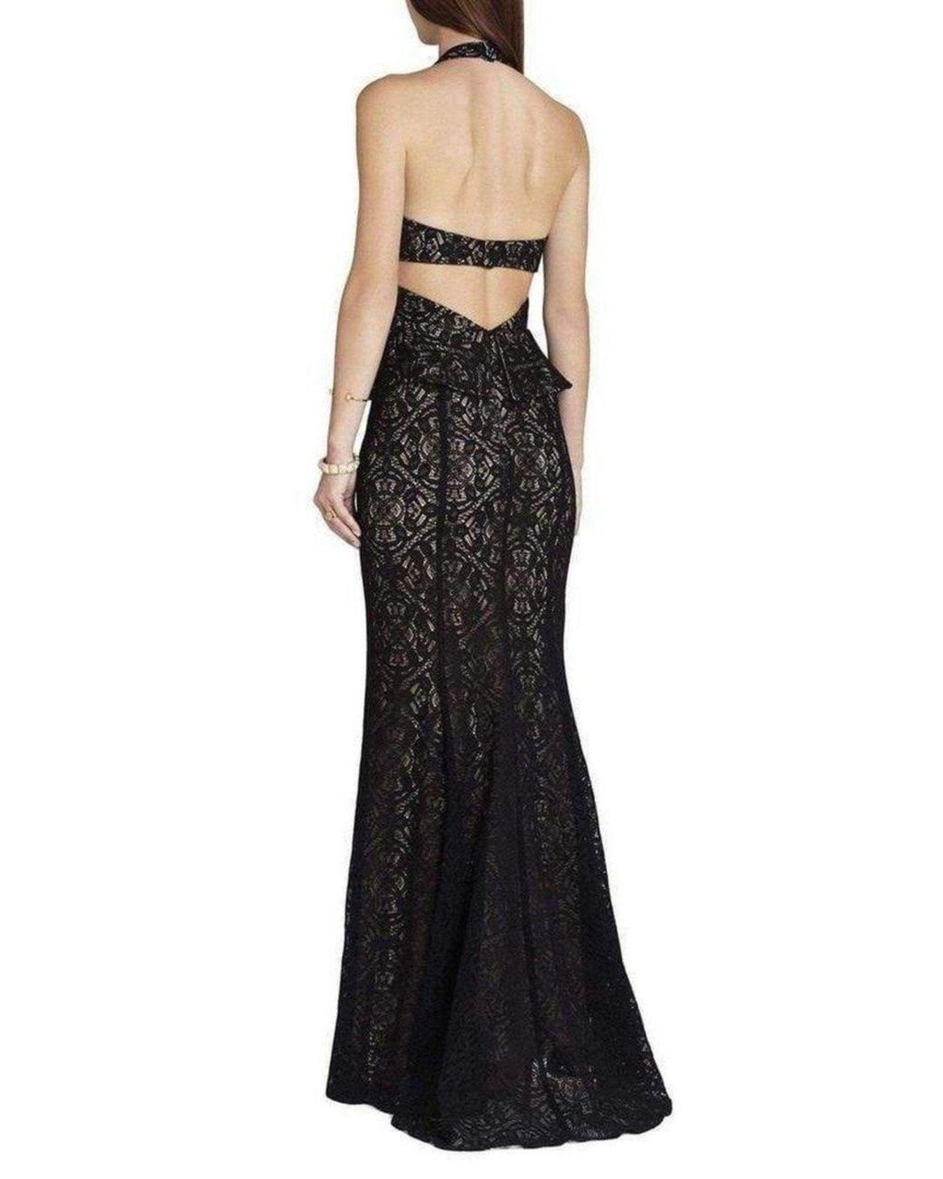 BCBGMAXAZRIA Daga Cutout Halter Black Gown Dress