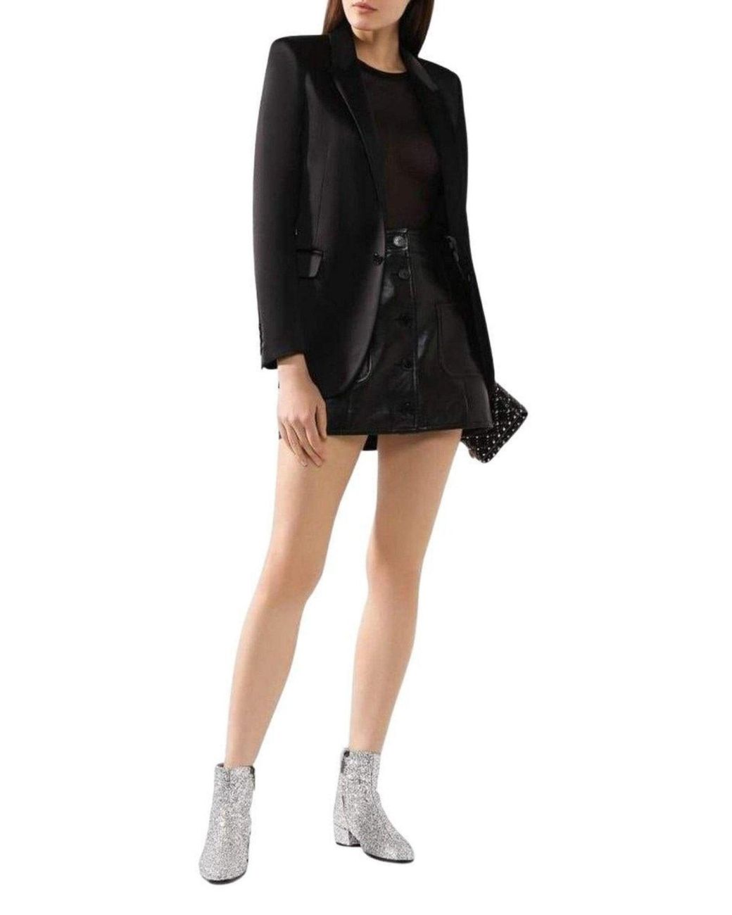 Saint Laurent Metallic Silver Glittler Ankle Boots It 37.5