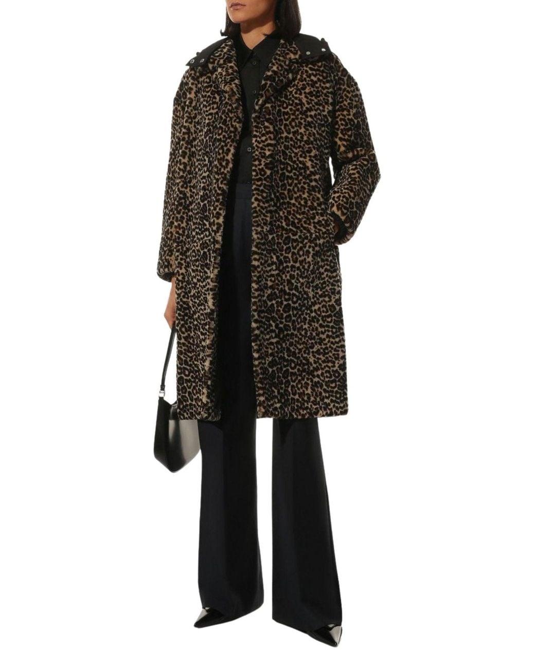 Prada Black Leopard-print Shearling Hooded Coat
