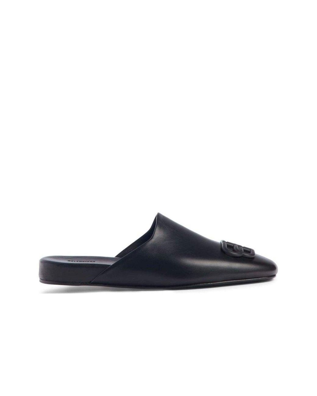Balenciaga Black Bb Logo Leather Slipper Shoes