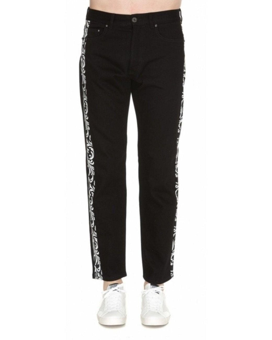 Versace Black Printed Side Detail Stretch Jeans for men