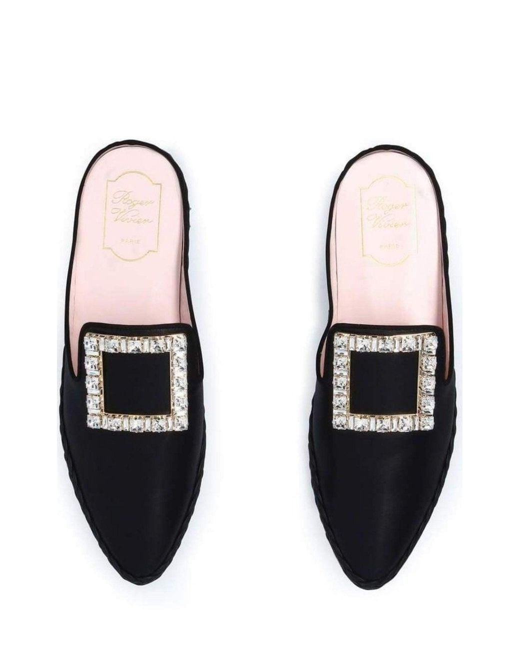 Roger Vivier Black Rv Lounge Strass Buckle Mules