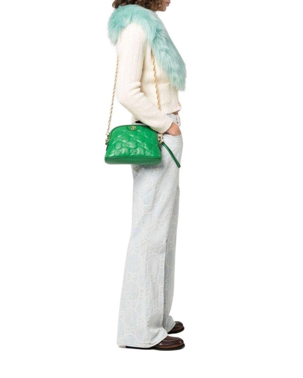 Gucci Green GG Matelassé Zipped Shoulder Bag