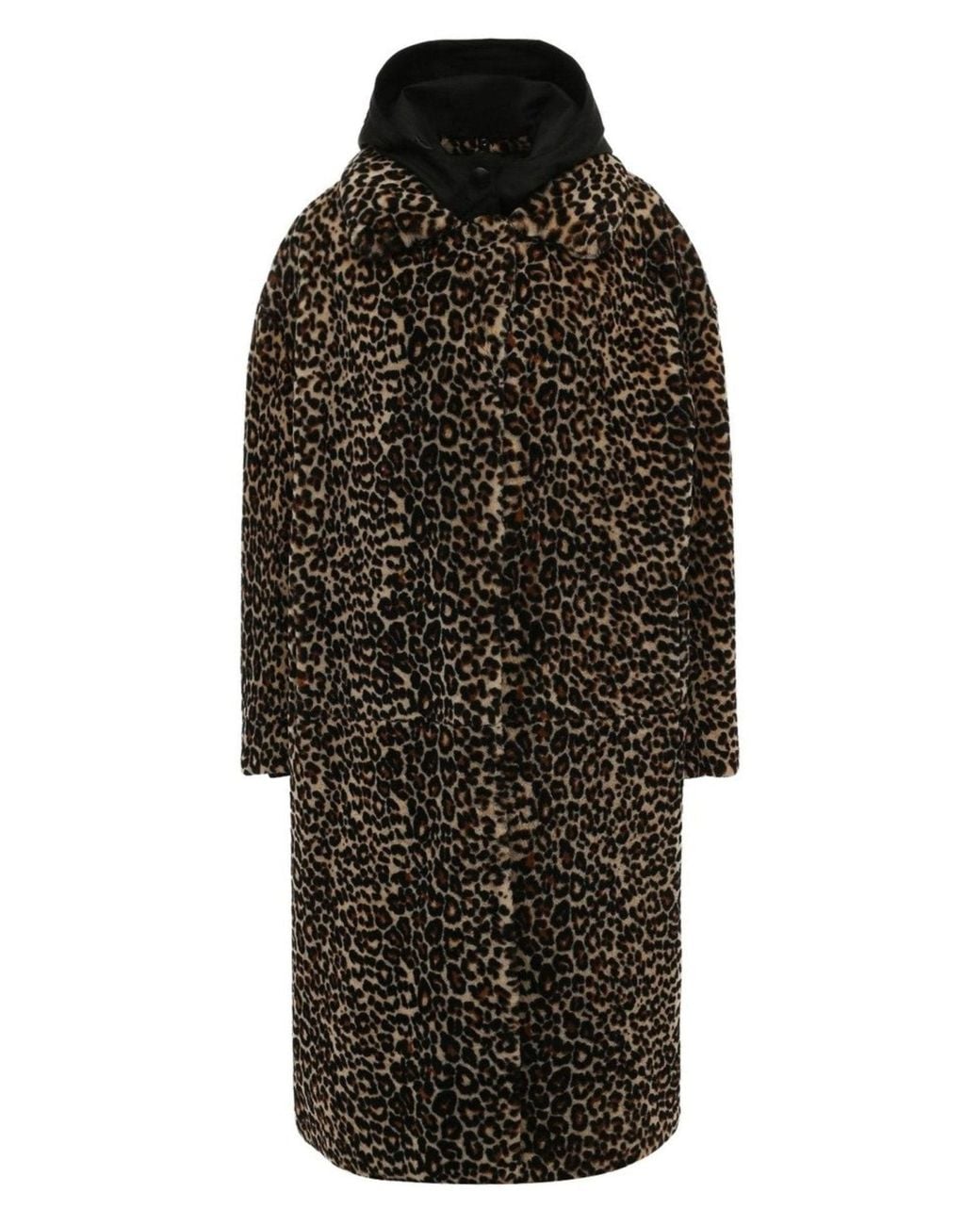 Prada Black Leopard-print Shearling Hooded Coat