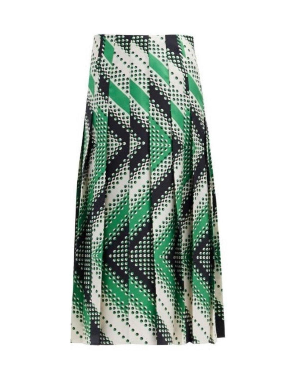 Gucci Green Pleated Chevron Print Silk Skirt