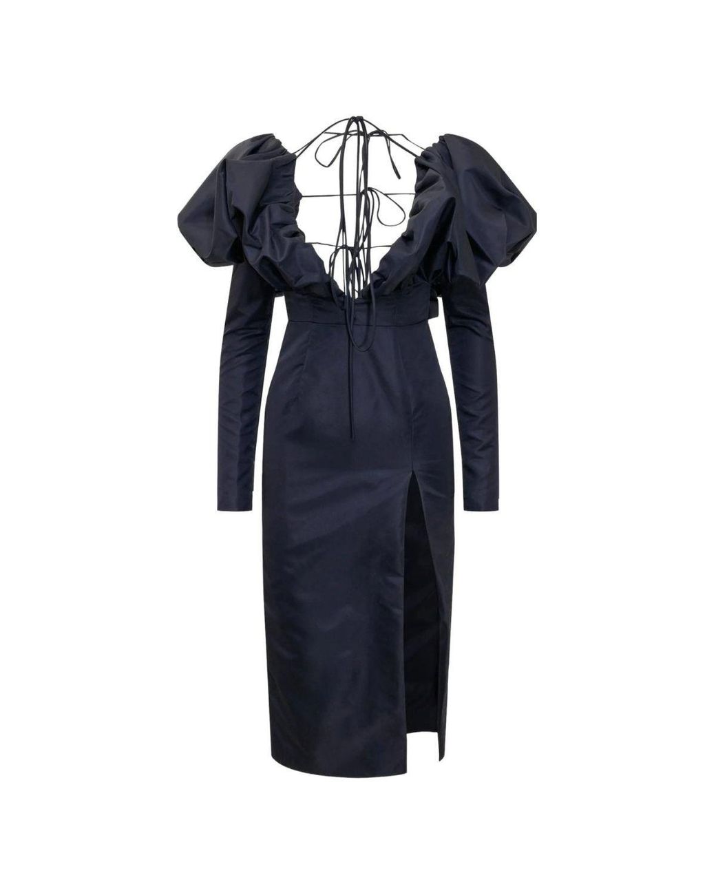 LAQUAN SMITH Blue Faille Halter Neck Puff Sleeve Midi Dress