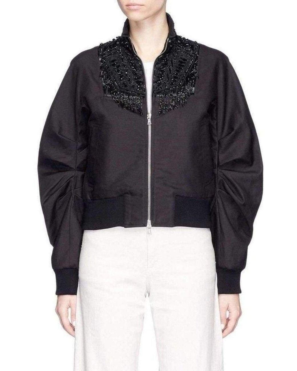 Dries Van Noten Black Viard Beaded Collar Bomber Jacket