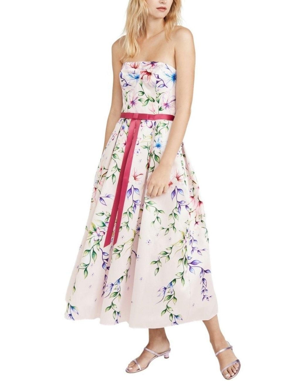 Marchesa White Strapless Printed Mikado Corseted Gown