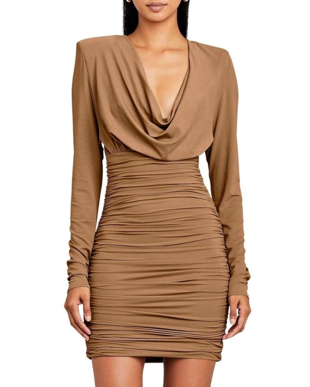 Alexandre Vauthier Brown Draped Jersey Cowl Neck Mini Dress