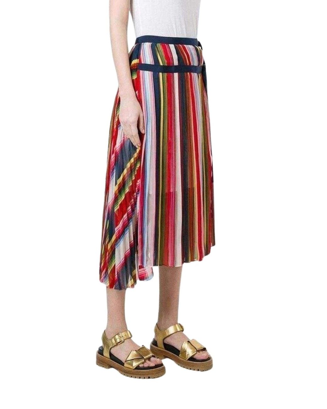 Sacai Multicolor Multi Coloured Striped Midi Skirt