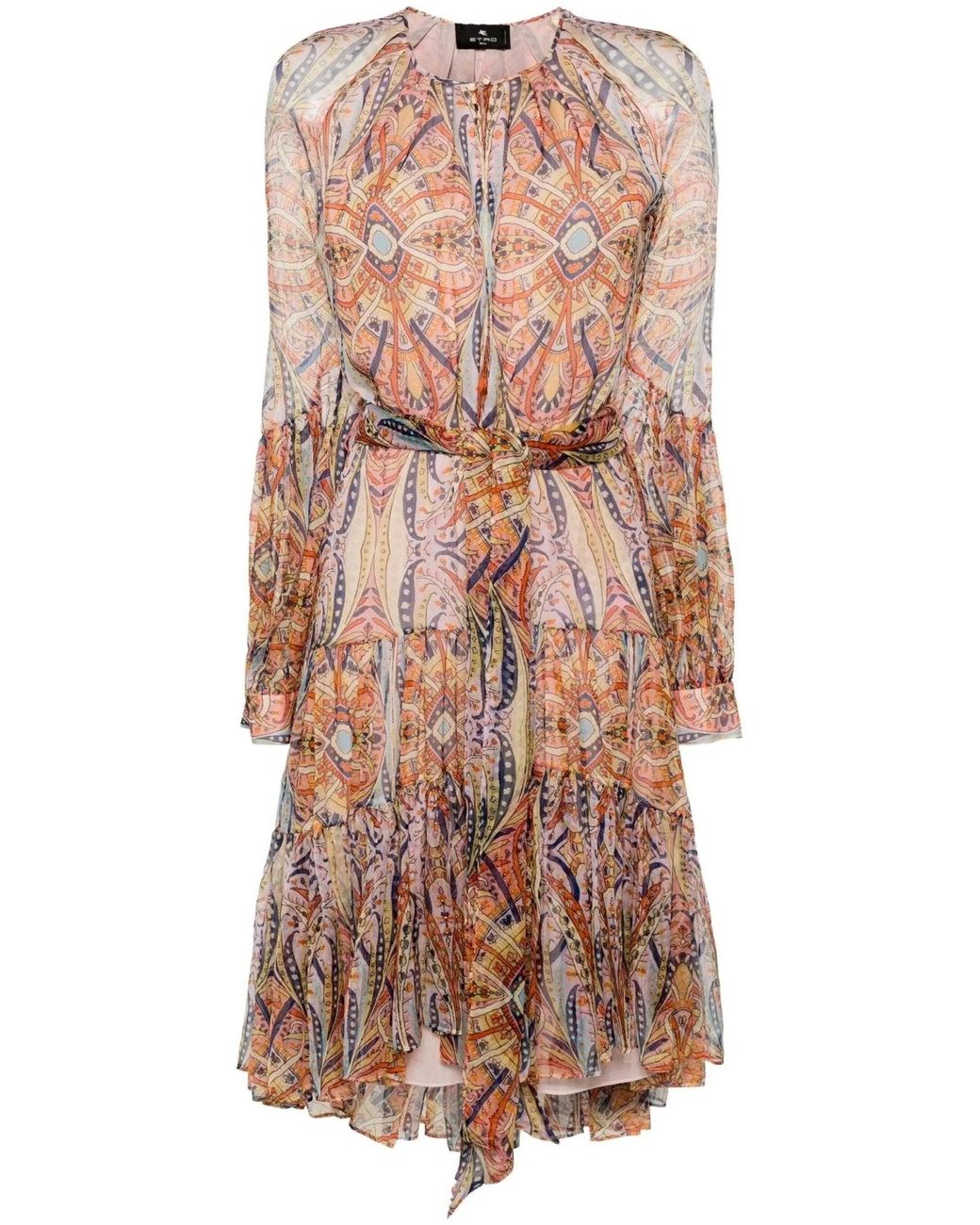 Etro Multicolor Silk Graphic Print Tiered Dress