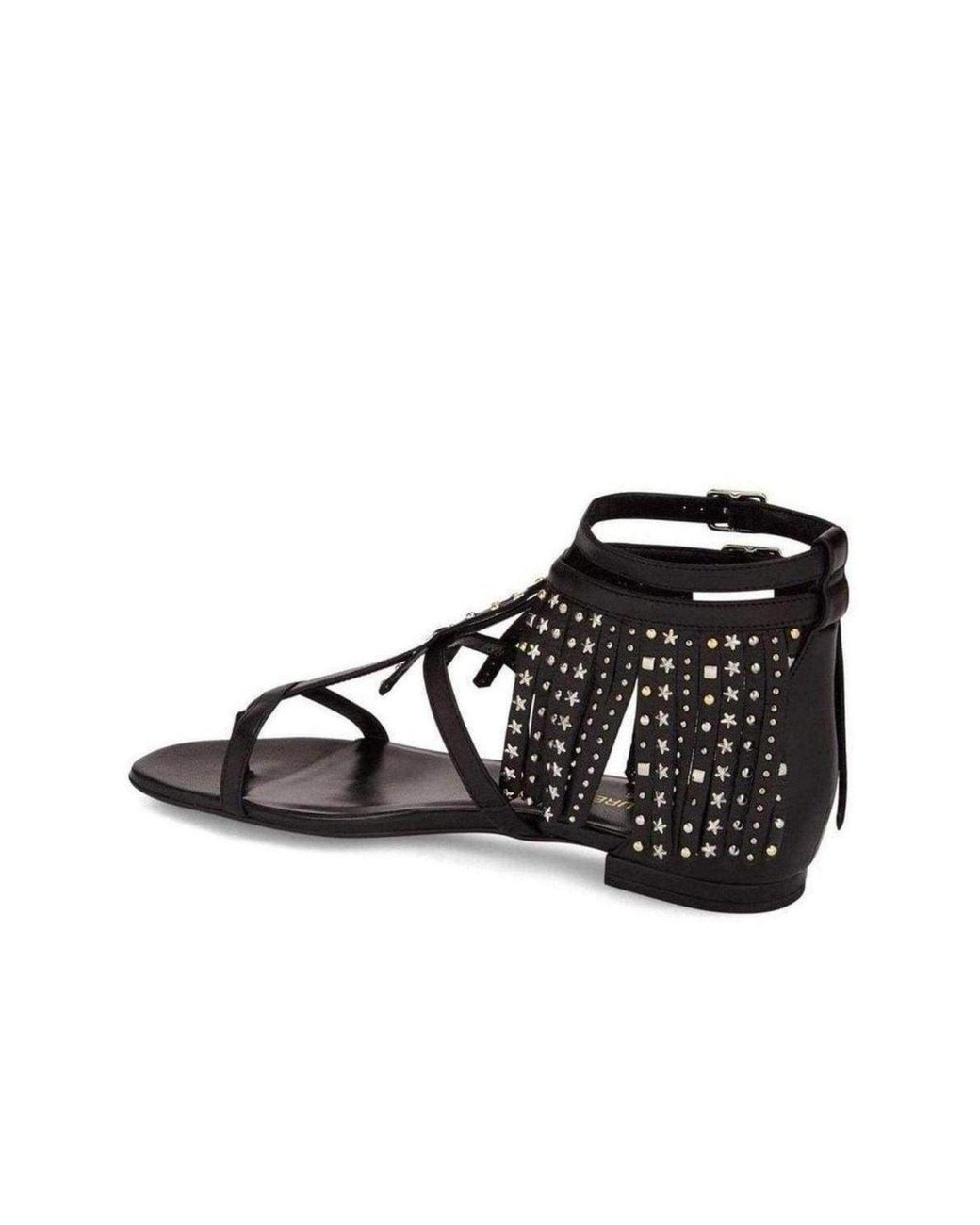 Saint Laurent Black Leather Fringe Sandals