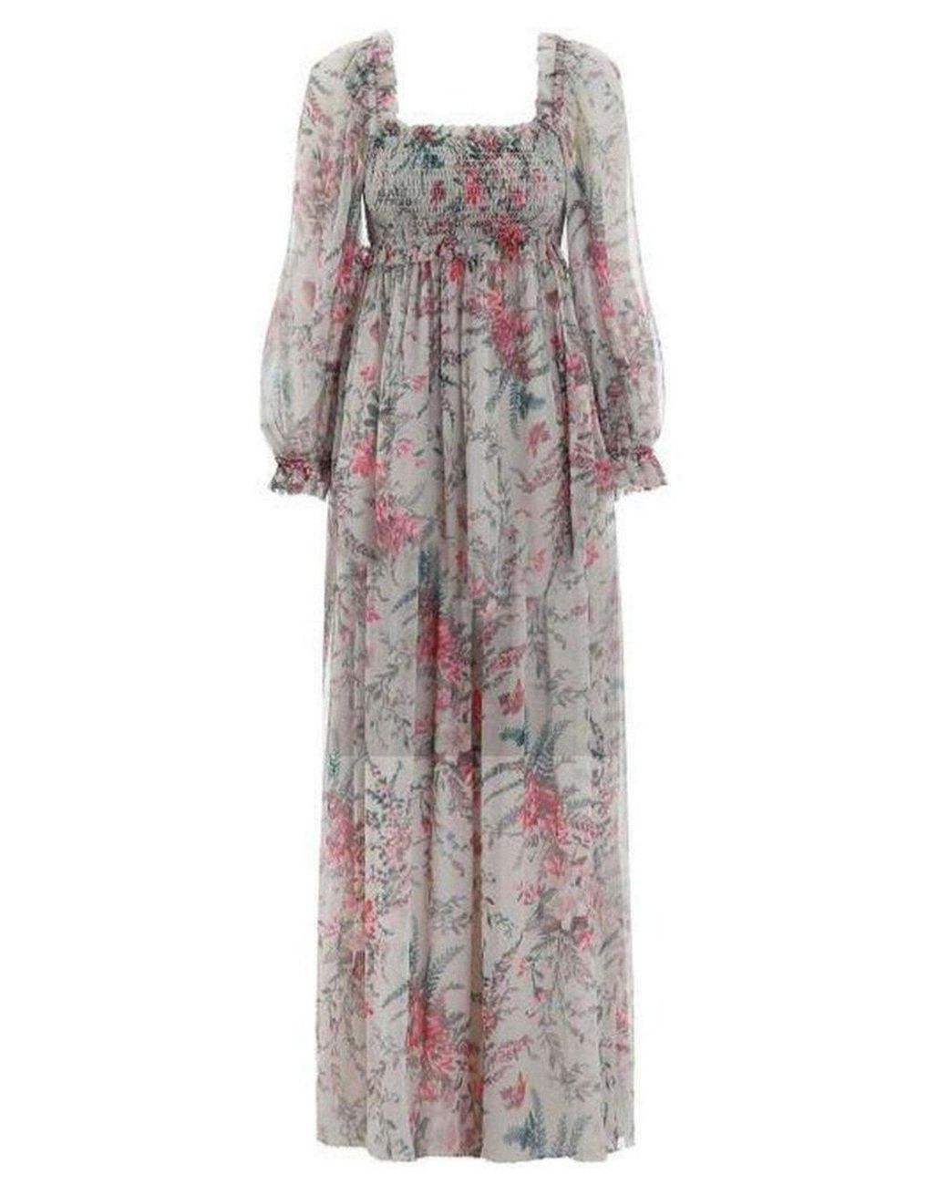 Zimmermann Gray Bayou Shirred Long Dress S