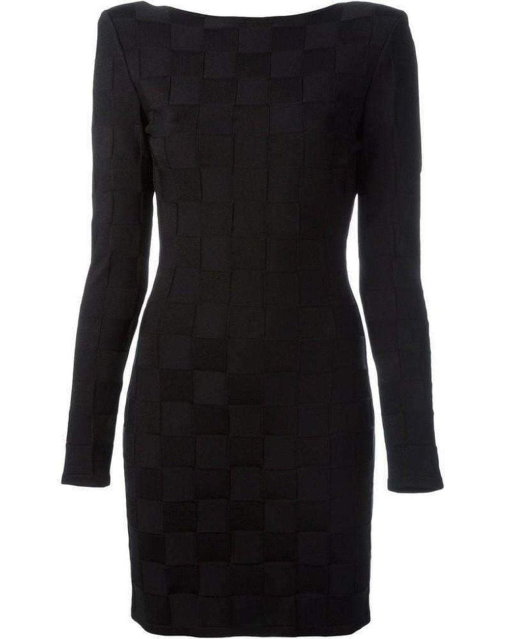 Balmain Black Check Jacquard Deep V-back Dress