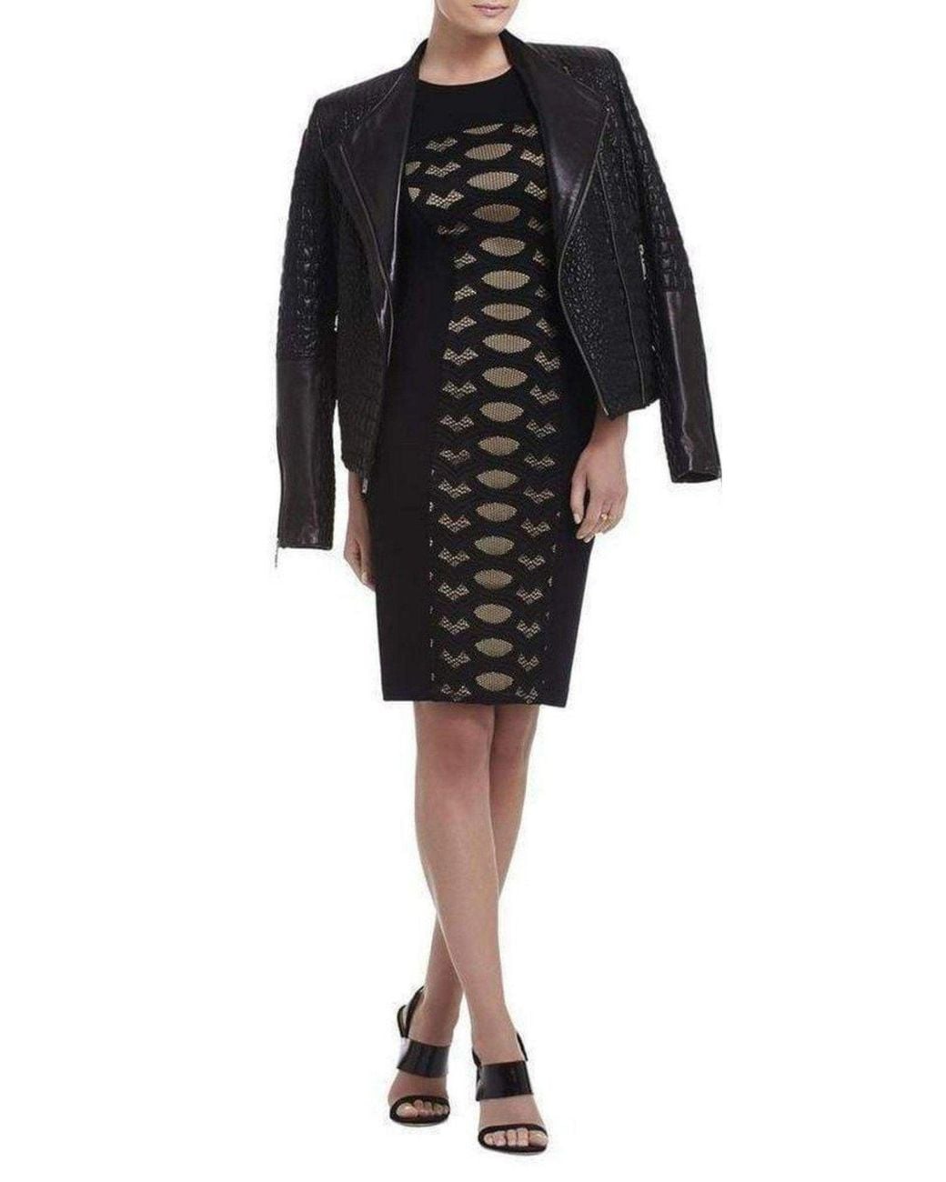 BCBGMAXAZRIA Black Leona Lace Dress With Contrast Ponte Dress