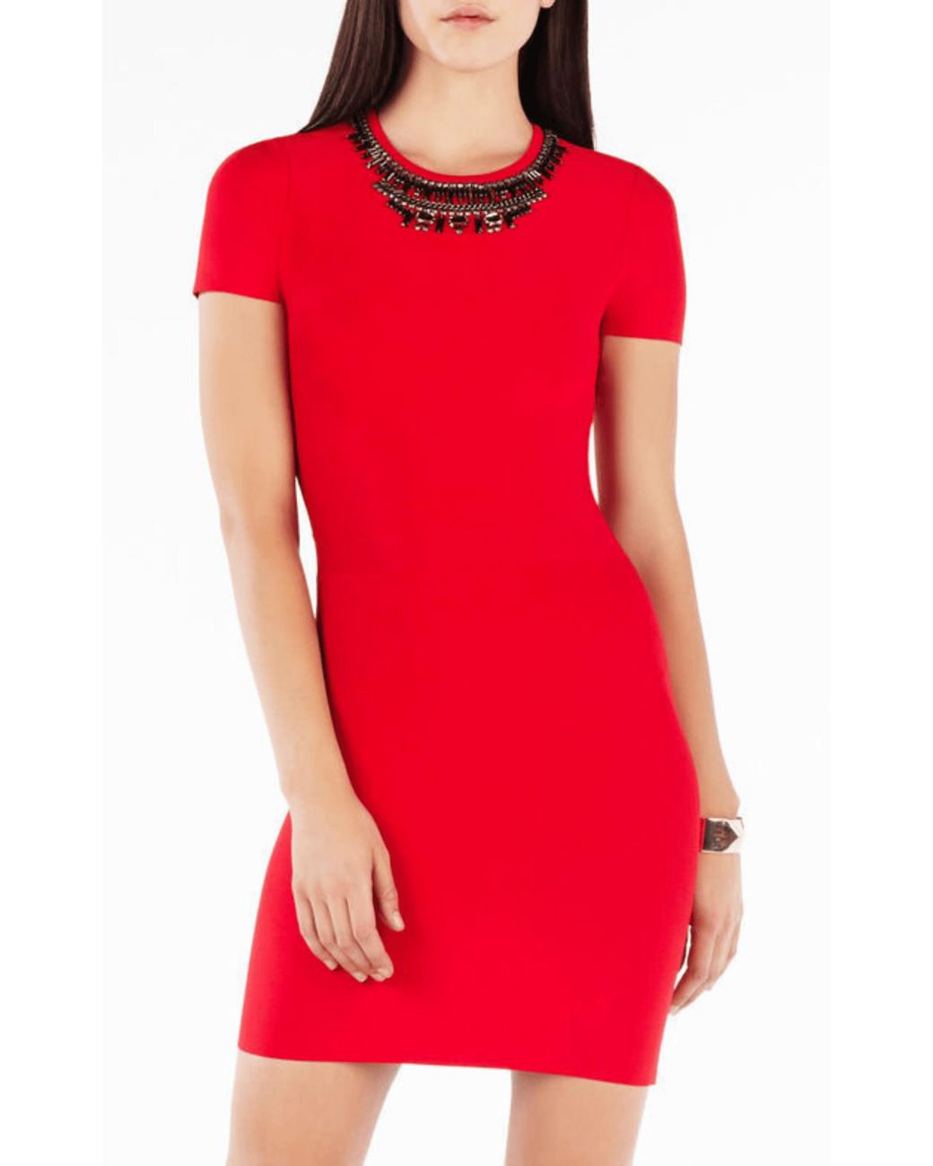 BCBGMAXAZRIA Red Kaylen Embellished Cutout-back Dress