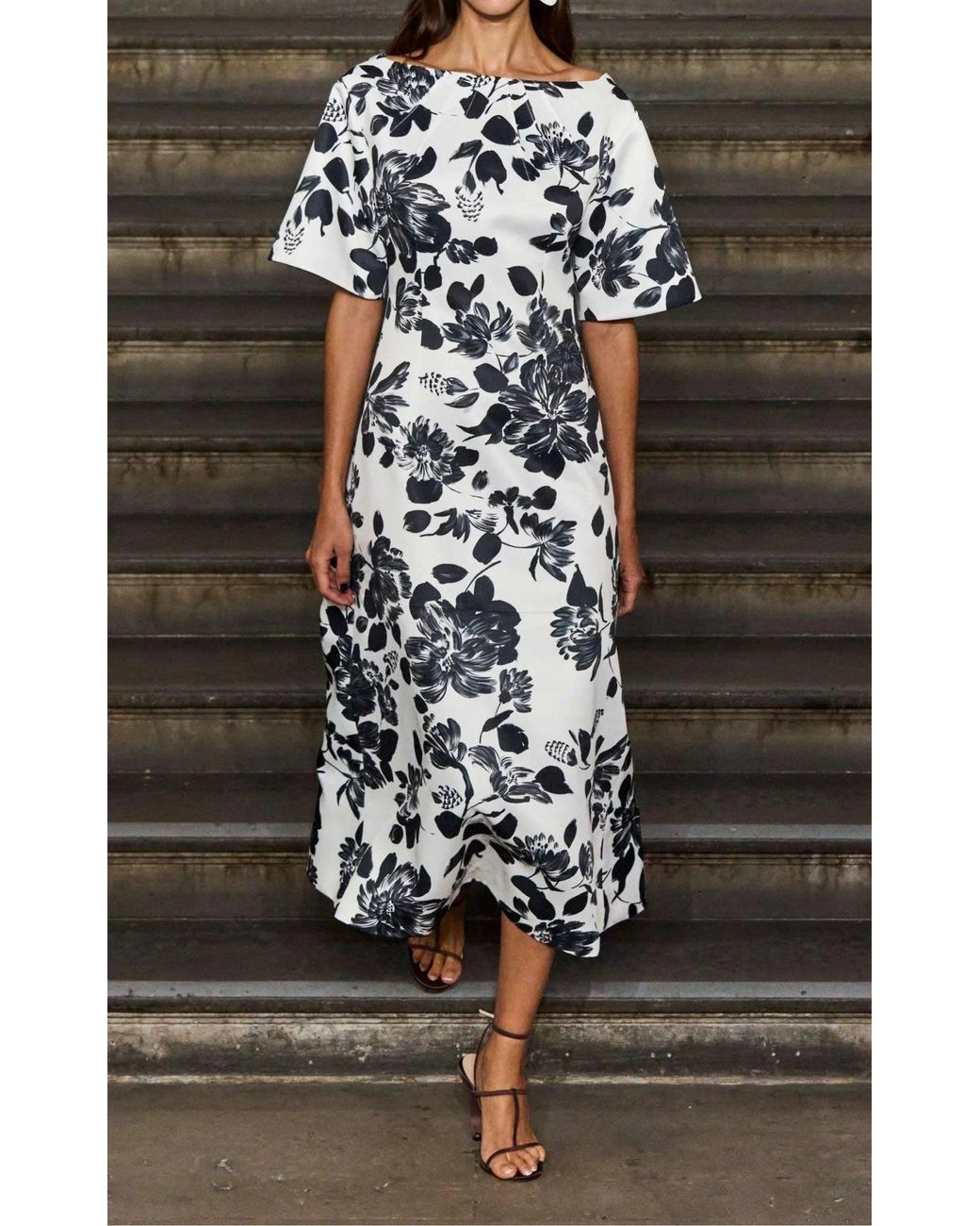 Emilia Wickstead White Kora Floral Print Twill Midi Dress