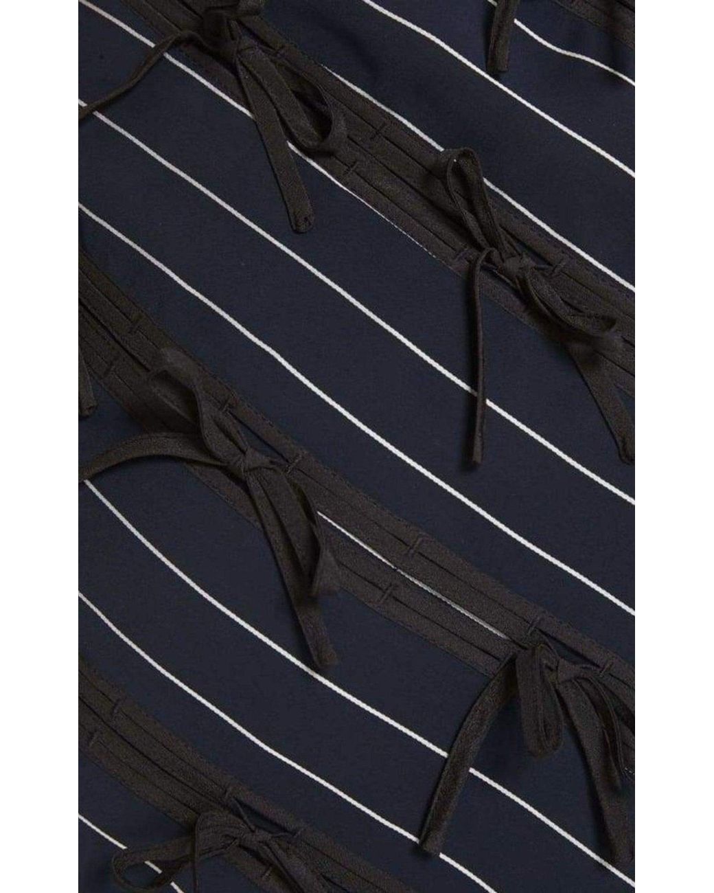 Self-Portrait Blue Pinstripe Ribbon Asymmetric Panelled Mini Skirt Uk 8
