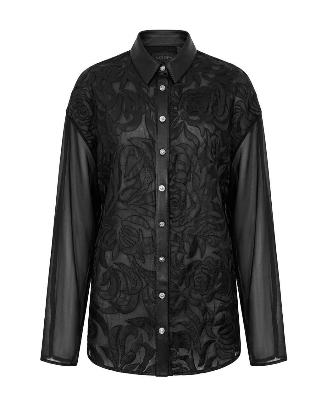 Versace Black Silk Cut Out Leather Applique Shirt It 42 (us 6)