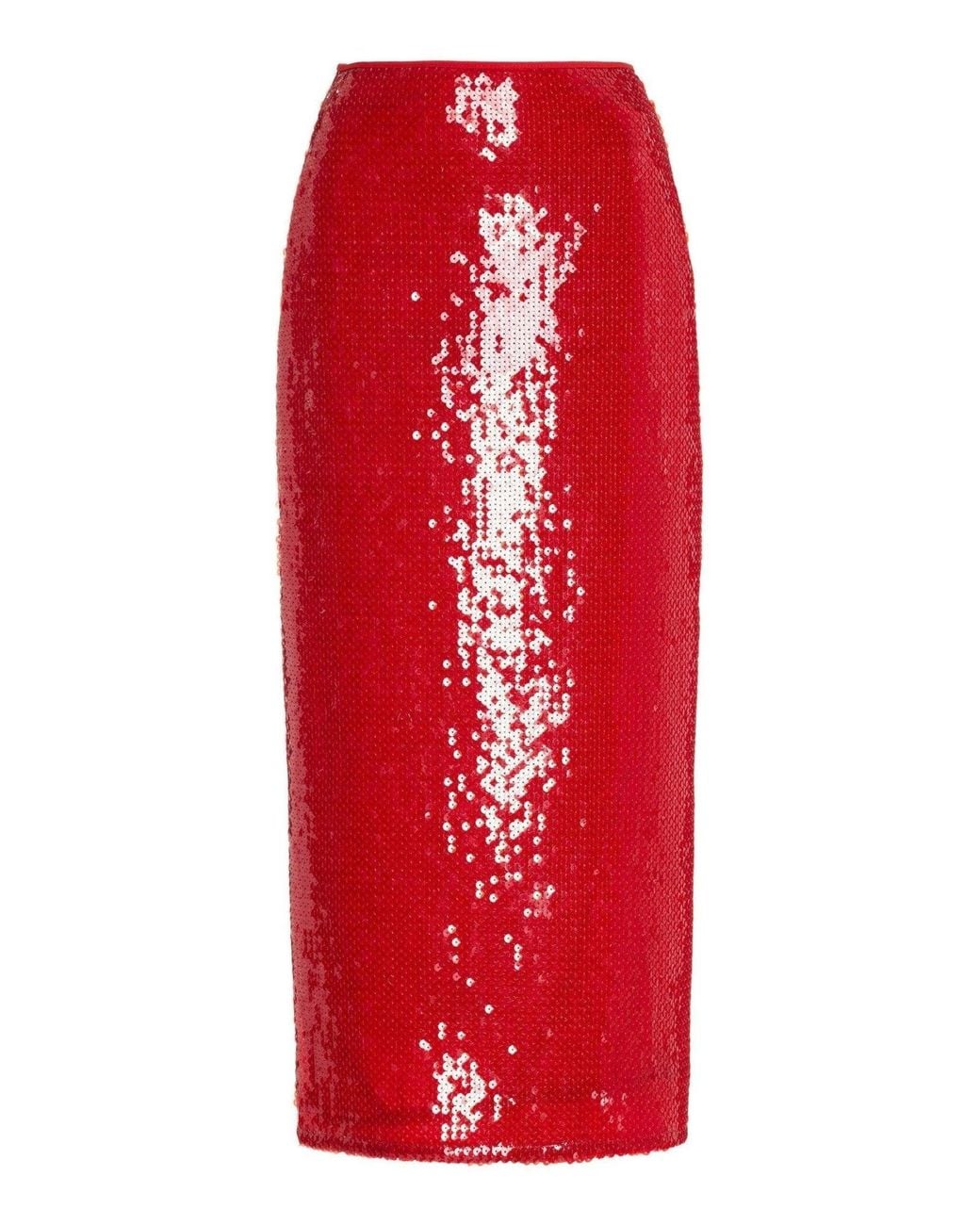 David Koma Sparkly Sequinned Red Midi Skirt