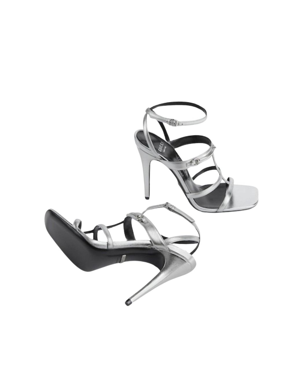 Gucci White Horsebit Silver Leather Sandals