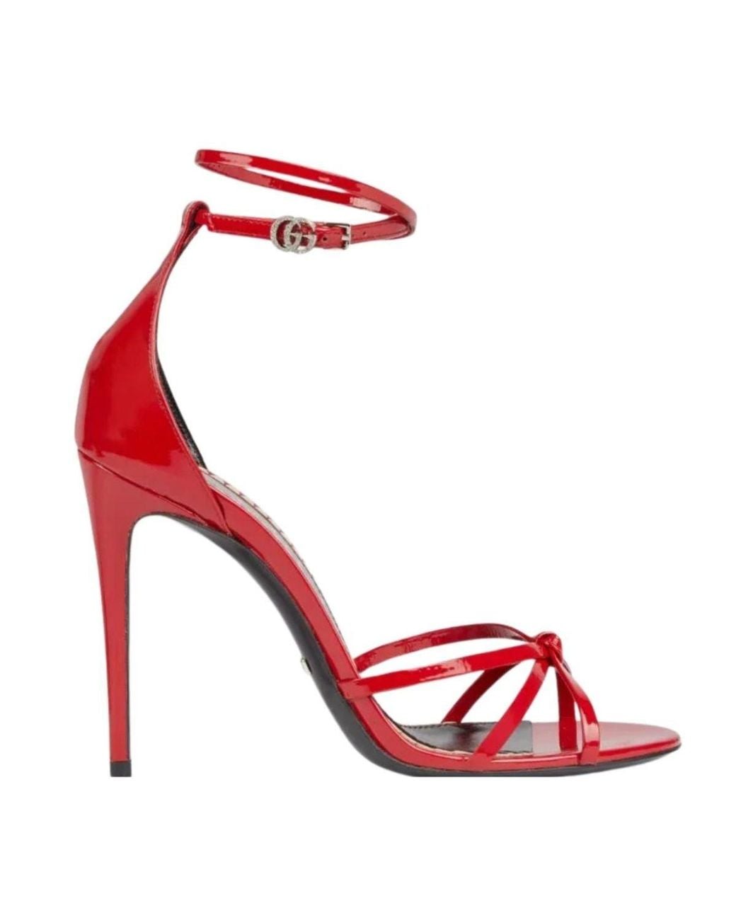 Gucci Red Patent Leather Double G Ankle Strap Sandals