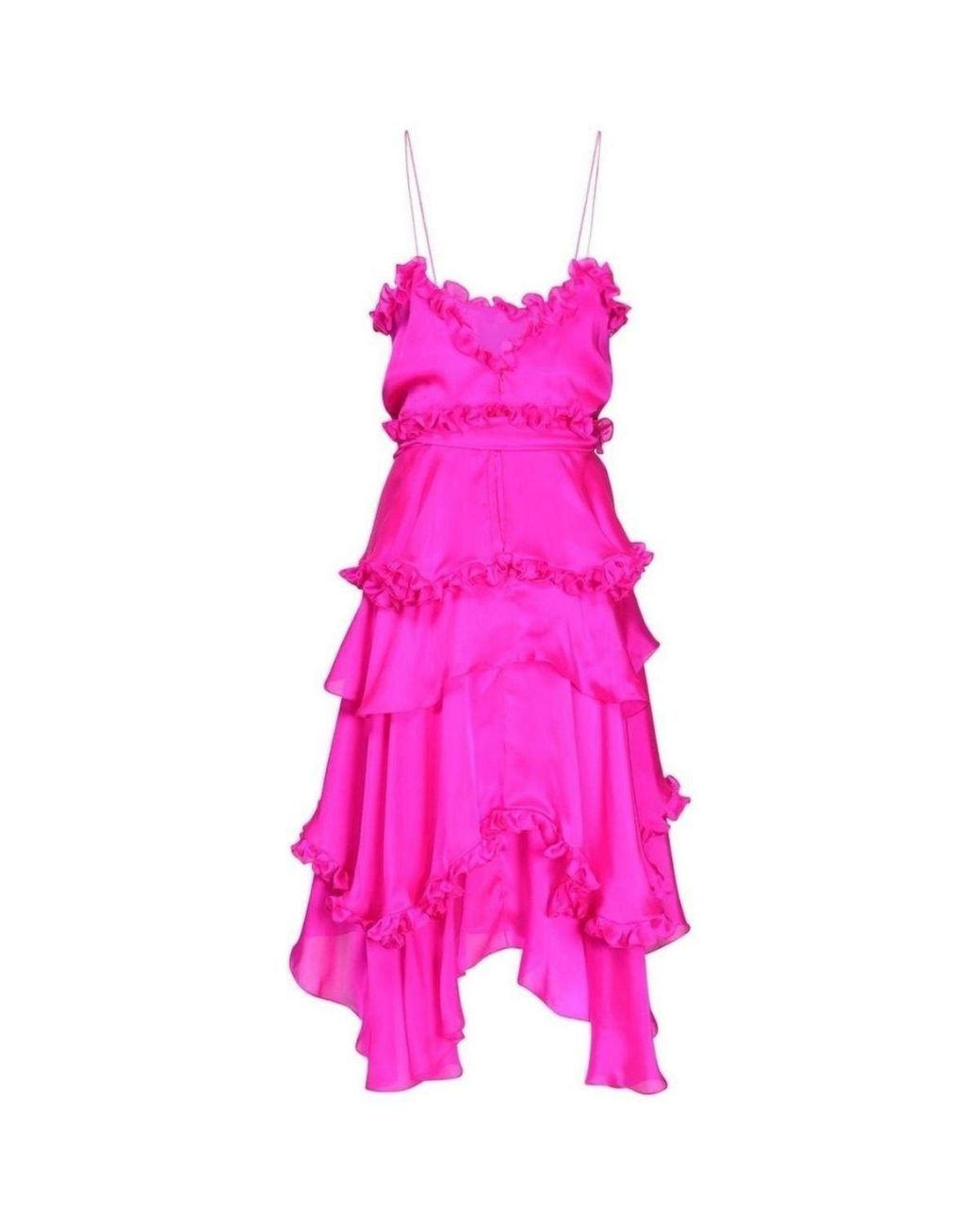 Alexandre Vauthier Pink Silk Chiffon Ruffled Knee Length Dress
