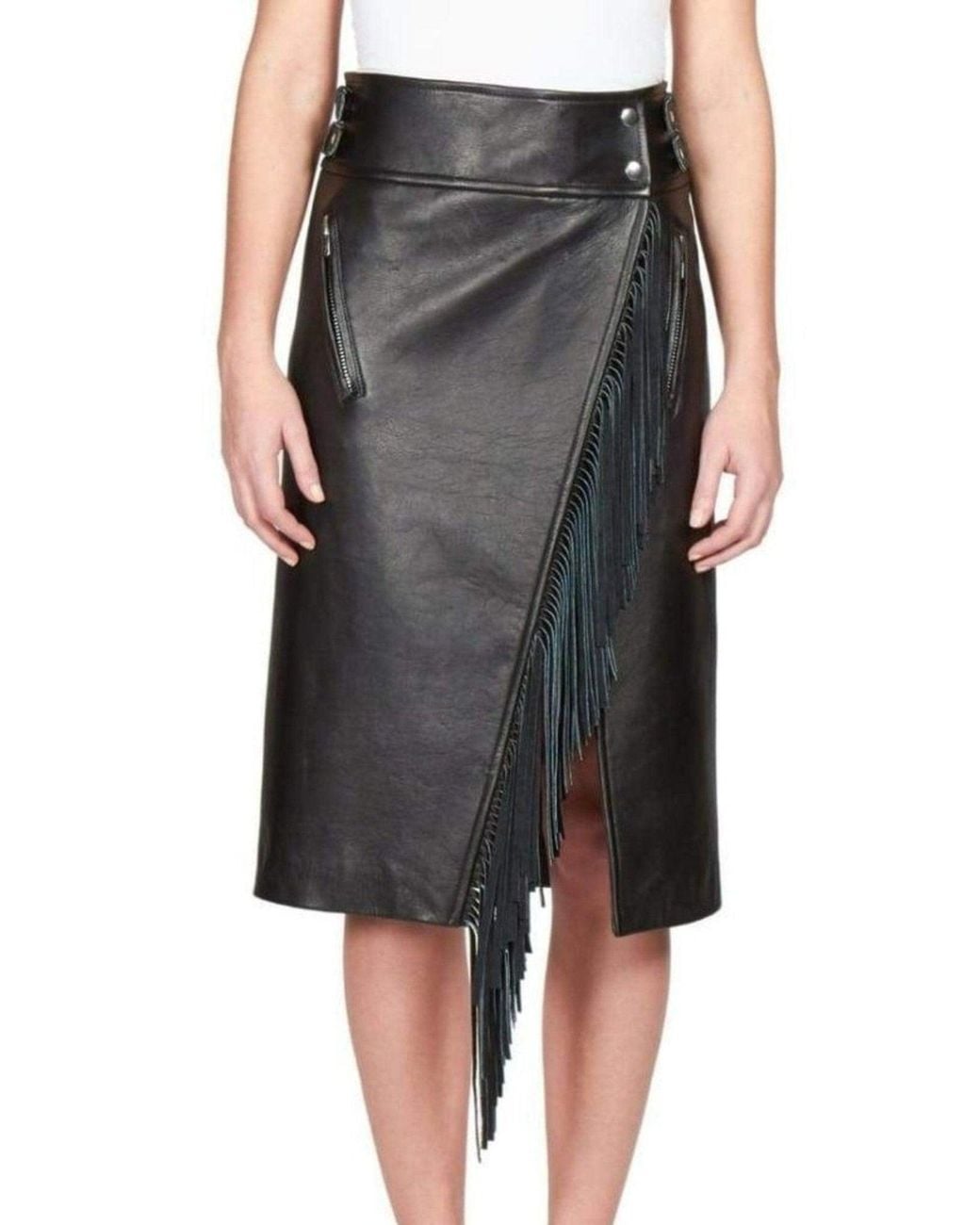 Sacai Black Leather Fringe Moto Skirt
