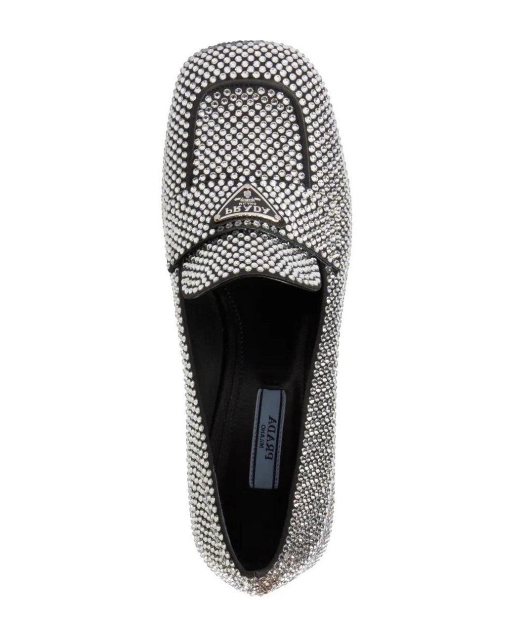 Prada Gray Crystal-embellished Logo-plaque Loafers