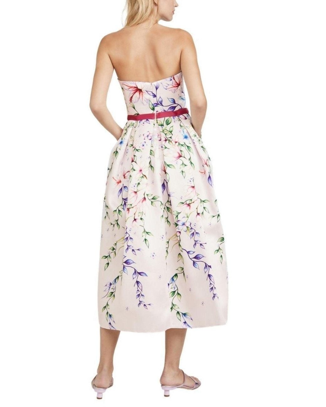 Marchesa White Strapless Printed Mikado Corseted Gown