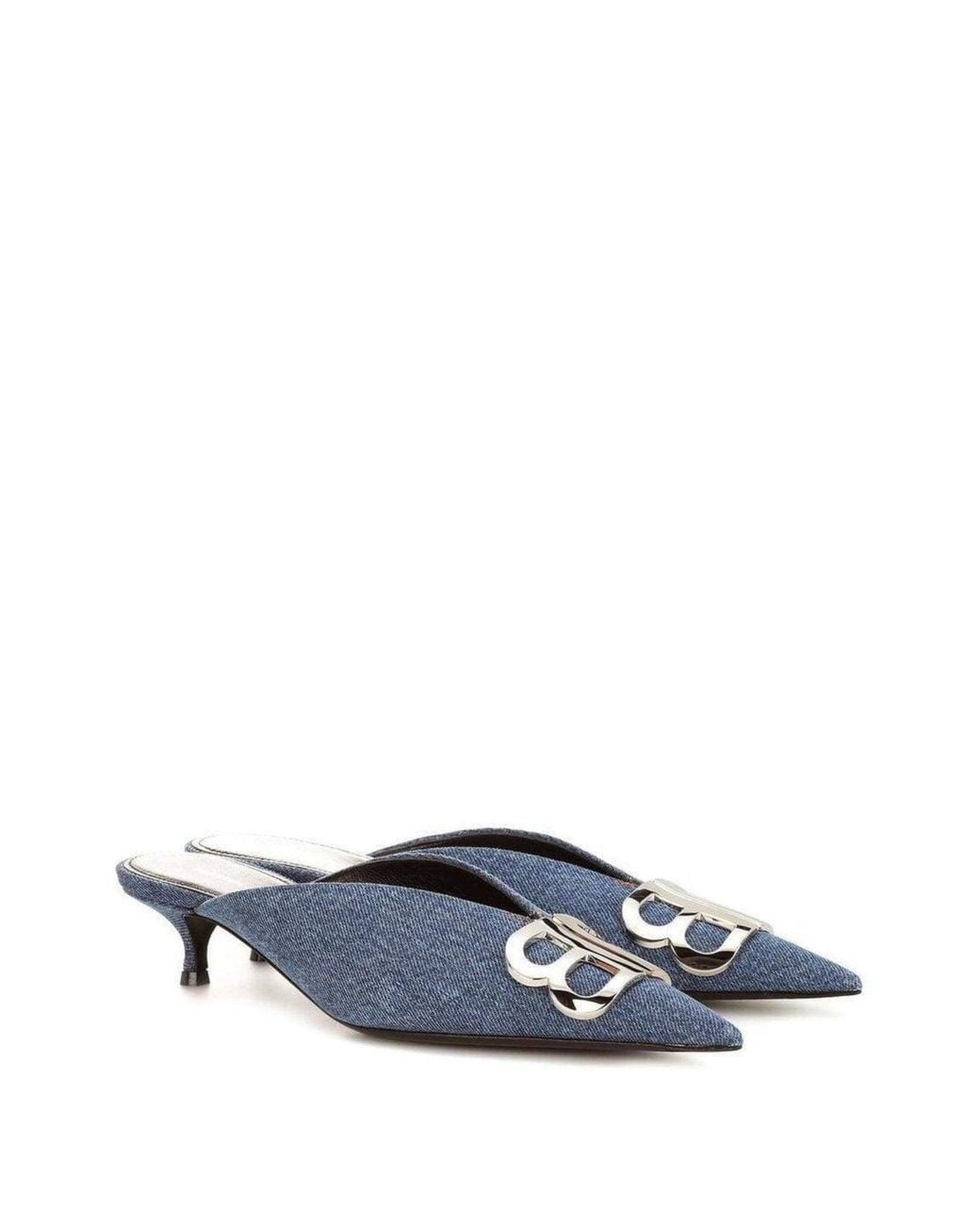 Balenciaga Blue Bb Denim Kitten-heel Mules