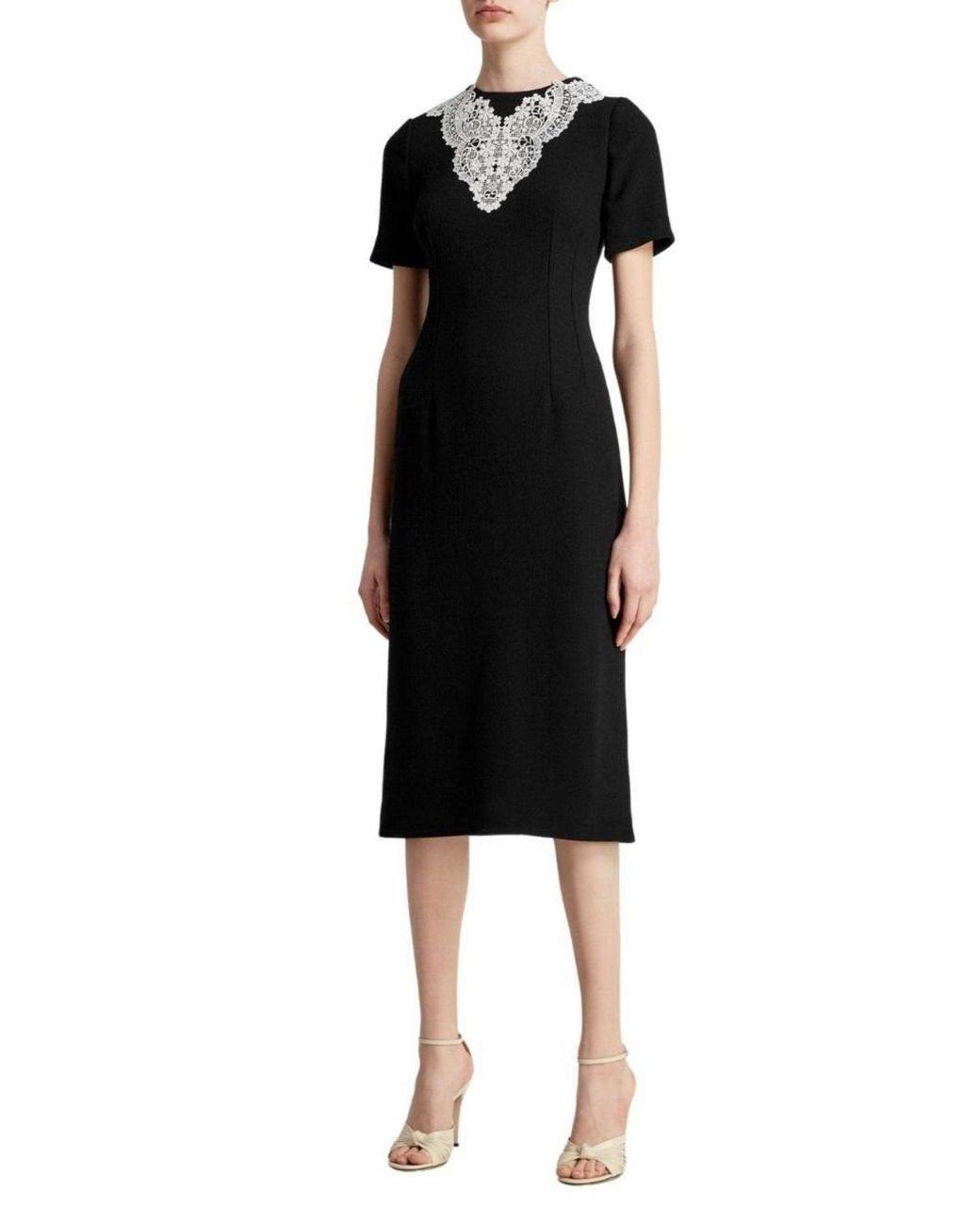 Gucci Black Wool Sable Lace Midi Dress