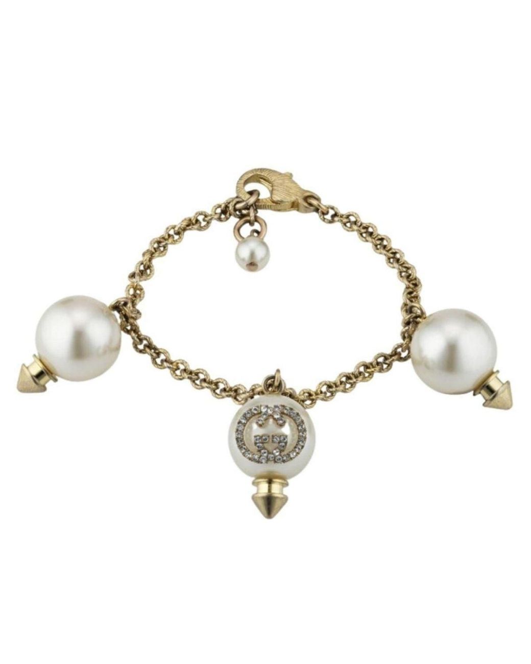 Gucci Metallic Interlocking G Bracelet With Pearls