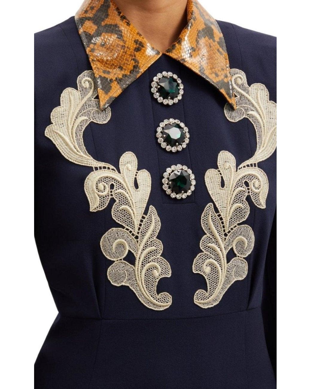 Alessandra Rich Blue Wool Crepe Mini Dress With Python-print Collar