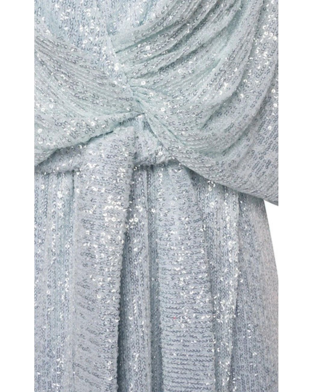 Kiton Blue Micro Sequin Column Dress With Draped Overlay