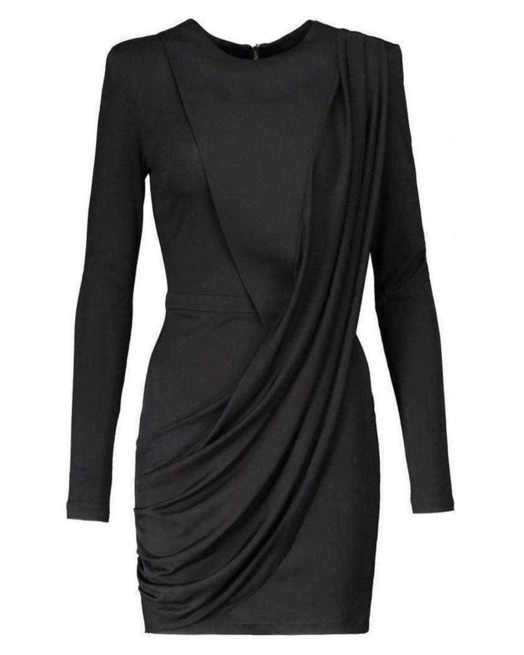 Balmain Black Voile Draped Mini Dress