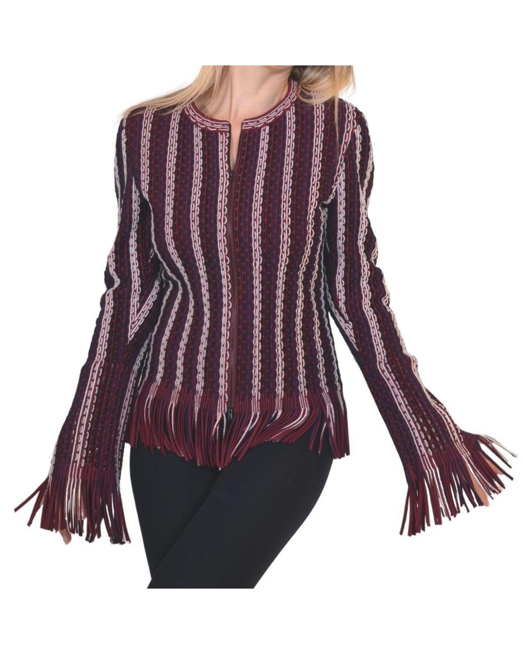 Alaïa Purple Seamed Knit Moto Fringe Jacket