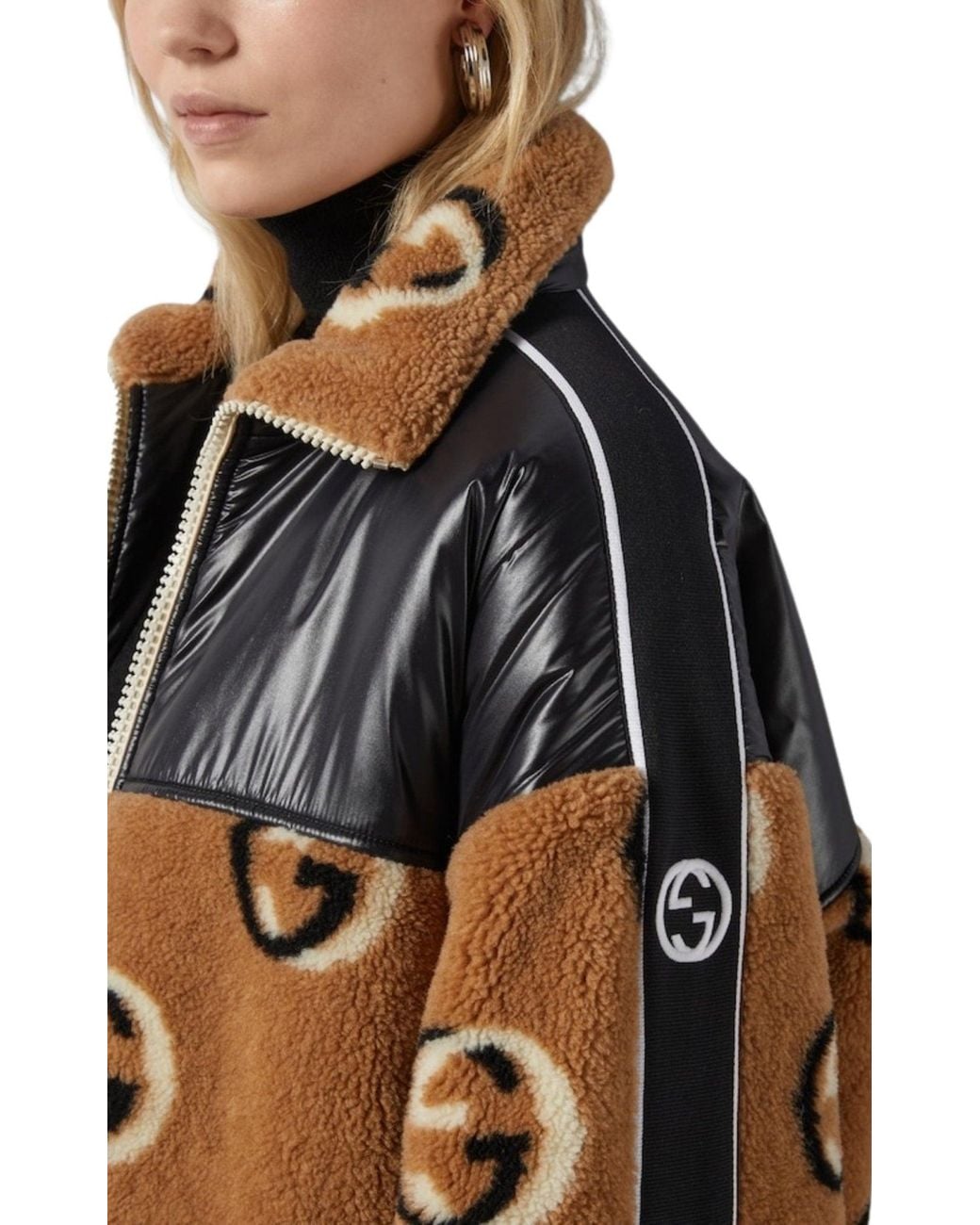 Gucci Brown GG Wool Fleece Jacquard Zip Jacket