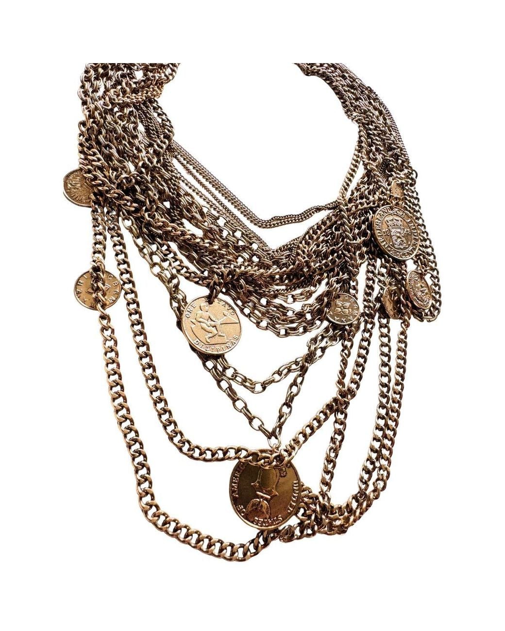 BCBGMAXAZRIA Brown Layered Coin Charm Statement Necklace