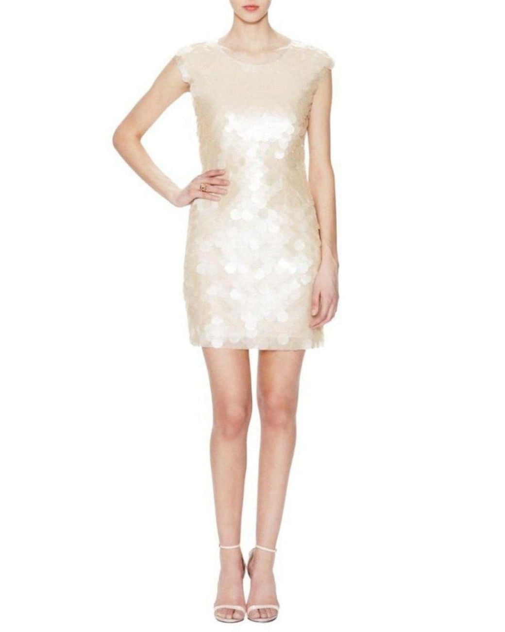 BCBGMAXAZRIA White Sonja Paillette Cocktail Dress