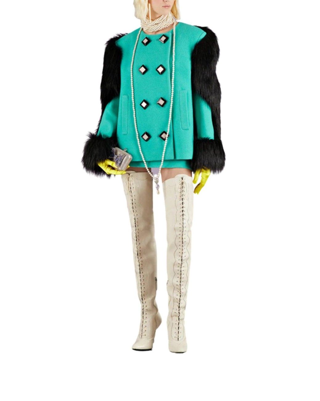 Gucci Green Fur-trimmed Double-breasted Wool Runway Jacket