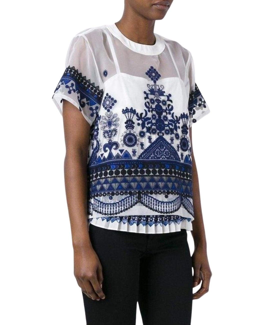 Sacai Blue Lace Organza Top L