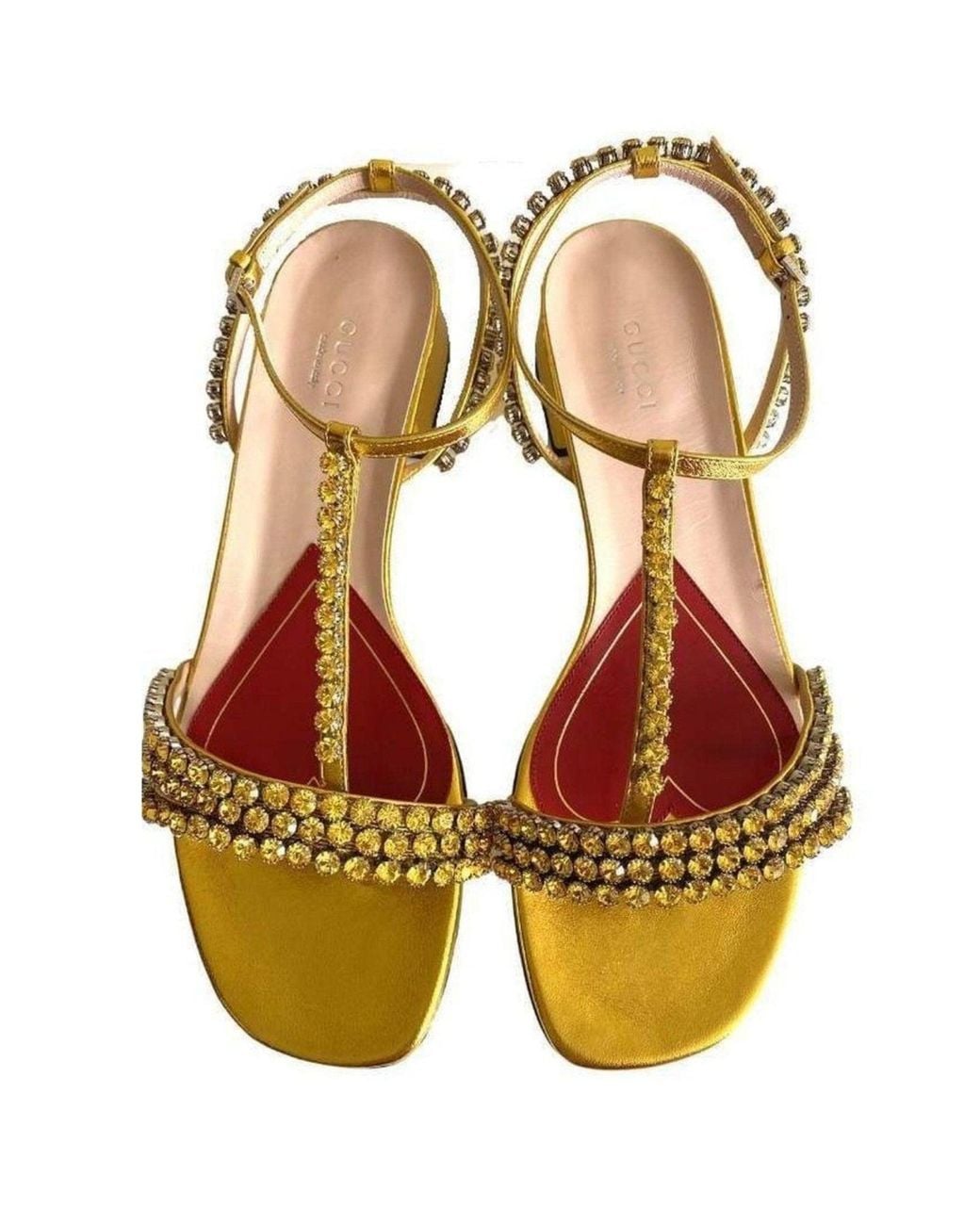 Gucci Bertie Embellished Metallic Leather Sandals In