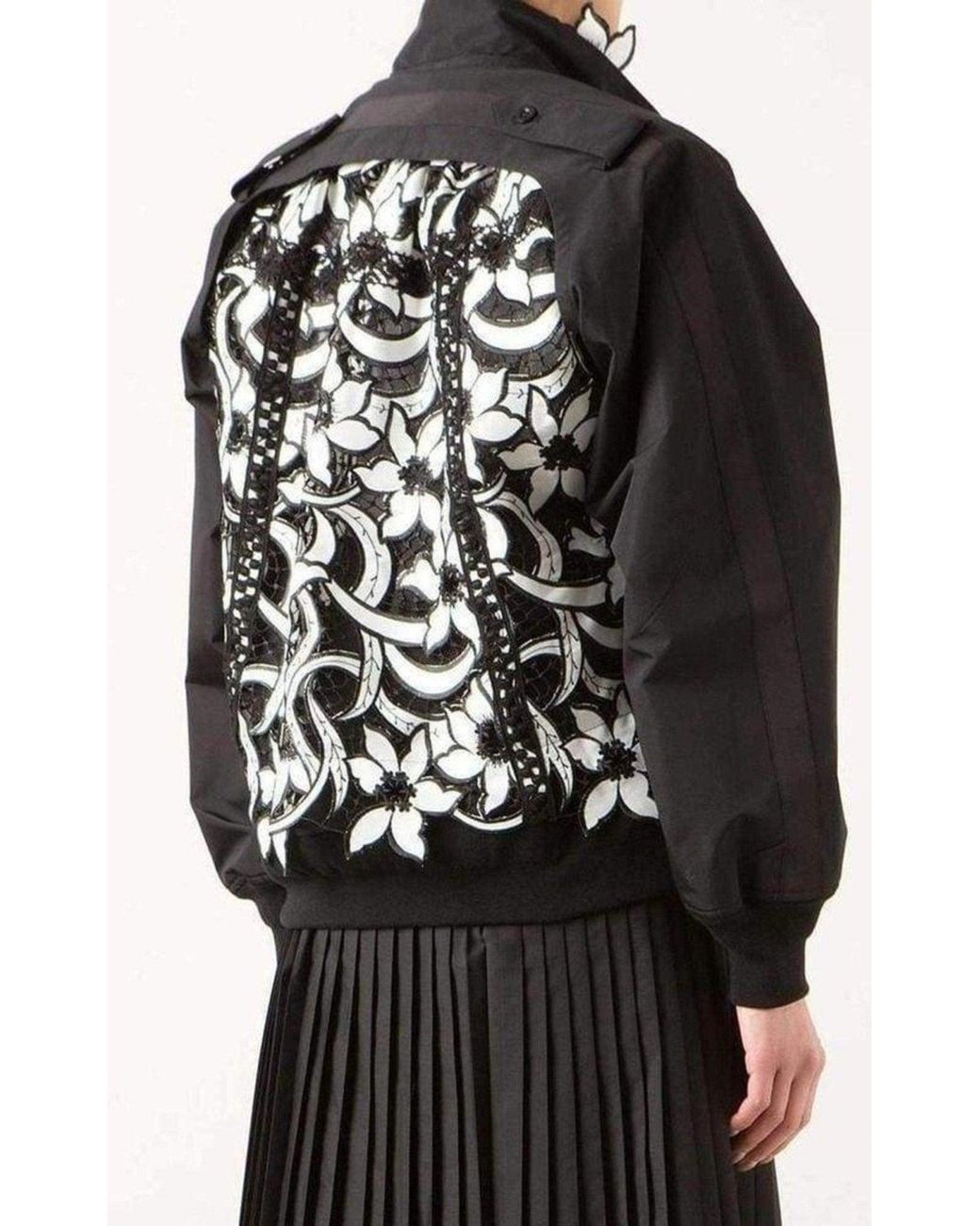 Sacai Black Broderie Anglaise Floral Cotton Jacket