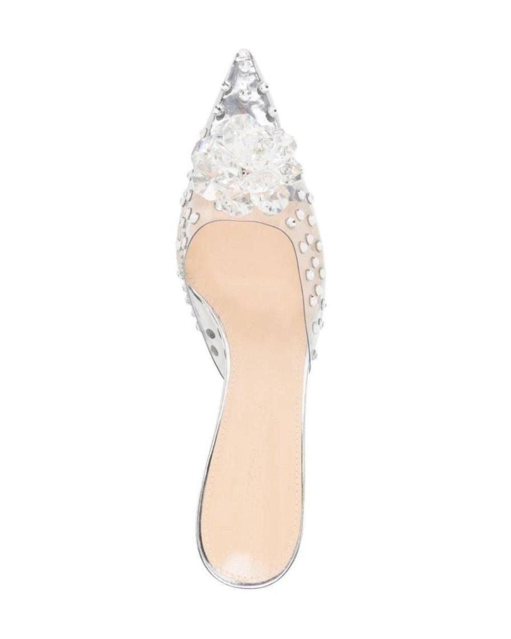 Mach & Mach White Little Crystal Glass Mules