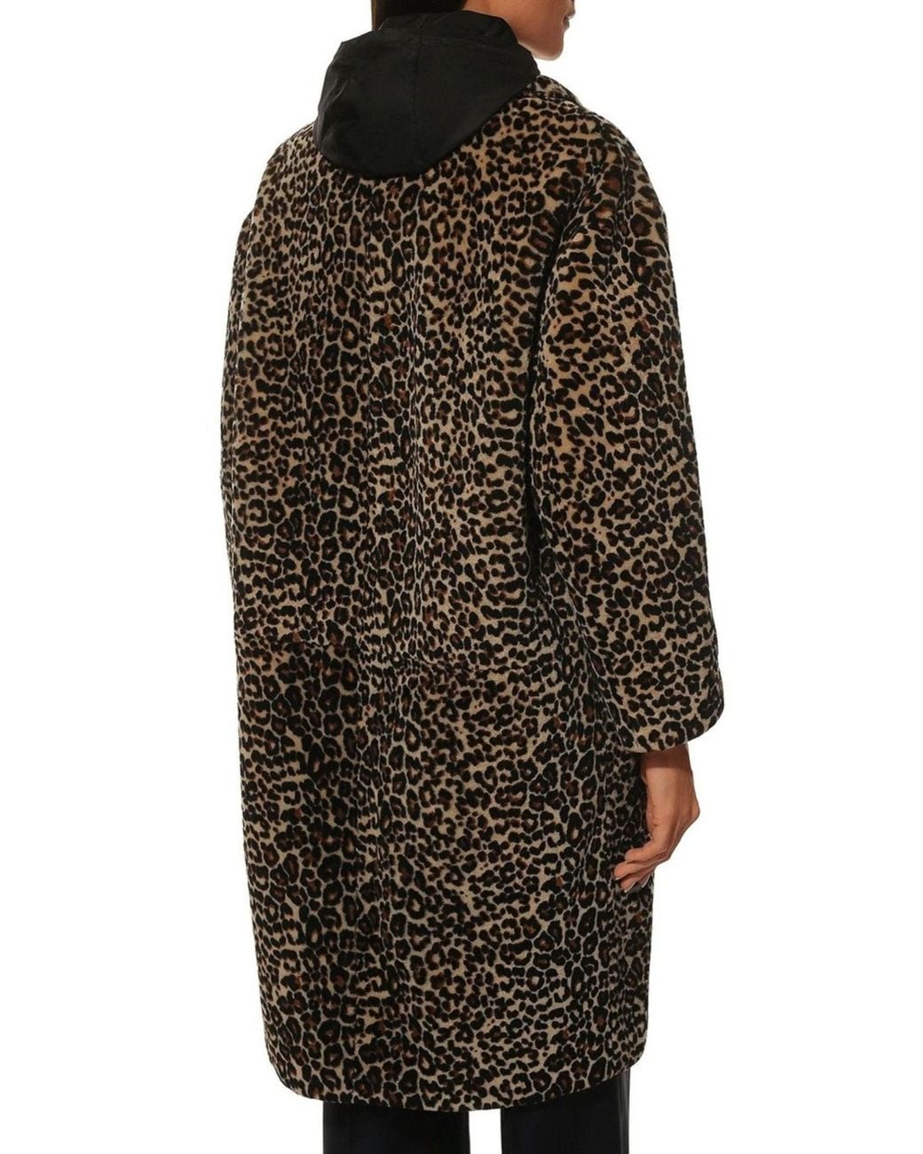 Prada Black Leopard-print Shearling Hooded Coat